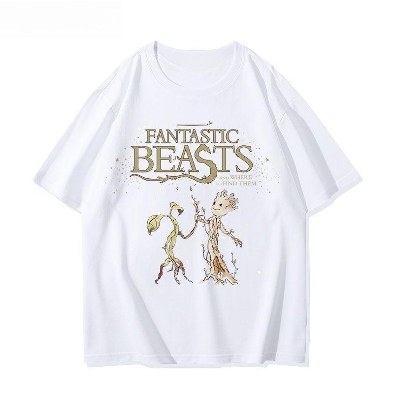 

2025 Marvel Принт Грут Совместная футболка Мужская и женская Летняя Американская Новая Большого размера Свободная Повседневная Тренд Футболка с коротким рукавом S