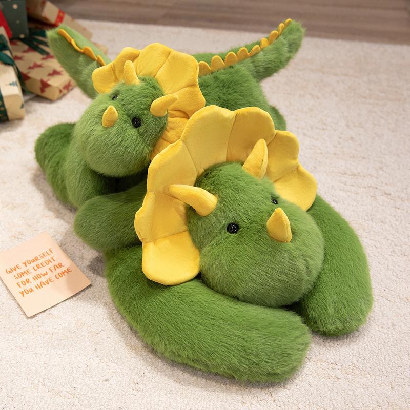 Cute Triceratops doll plush toy green dinosaur doll girl sleeping company soothing doll