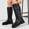 Autumn and Winter Outer Order Casual Low-heeled Knight Boots Large Size Belt Buckle High Knight Boots