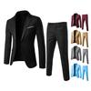 2 sztuki/zestaw męski garnitur slim fit z klapami, długim rękawem, zapinany na jeden guzik, średniej wysokości, długie spodnie, jednolity kolor, strój biznesowy