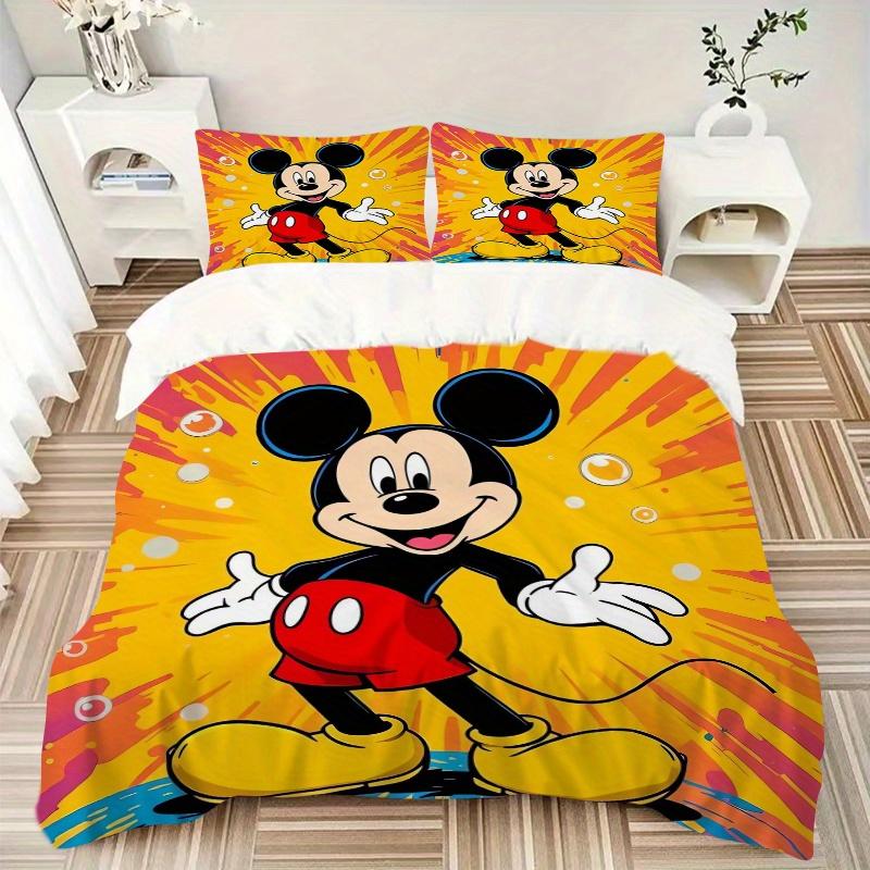 3pcs Lively Mickey Mouse Printed Bedding Set, Soft and Comfortable Quilt Cover for Bedroom, Guest Room (1 Duvet Cover + 2 Pillowcases, Pillow Cor