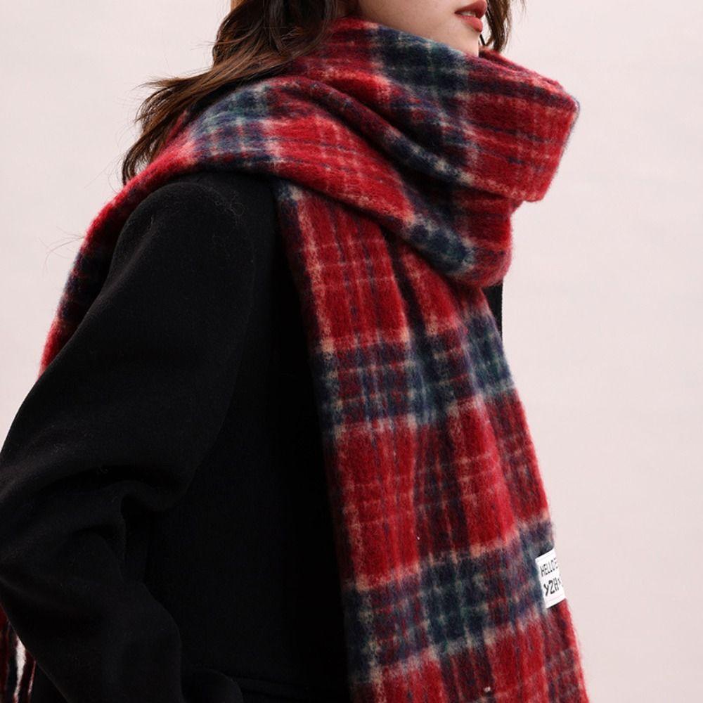 Mohair Winter Cashmere Scarves Tassel Long Shawl Classic Plaid Wool Scarf  Women/Men