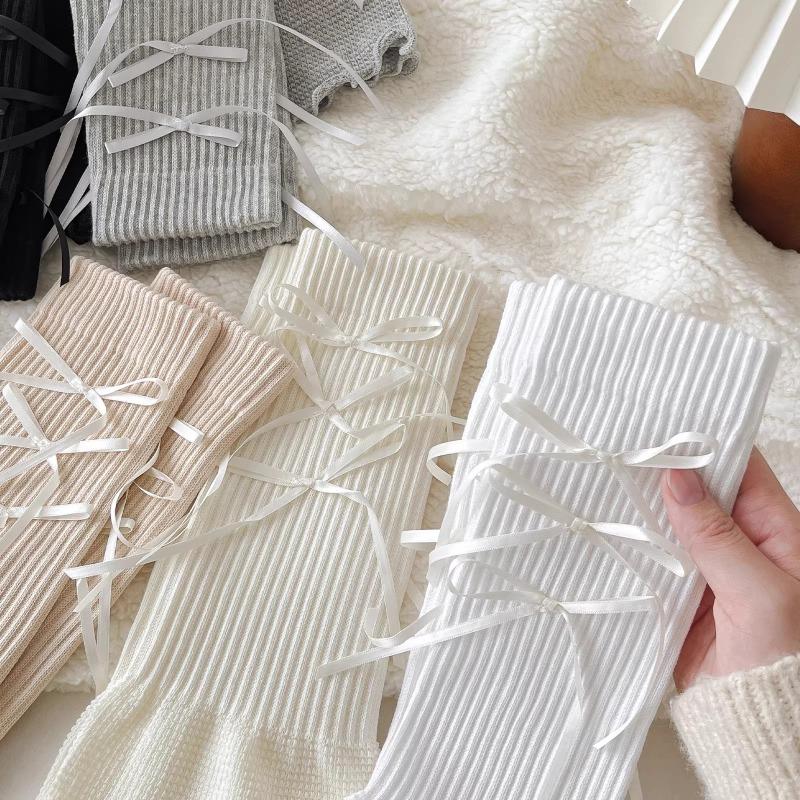 Female Summer Thin Fashion New Trumpet Bow Calf Pile Pile Sock