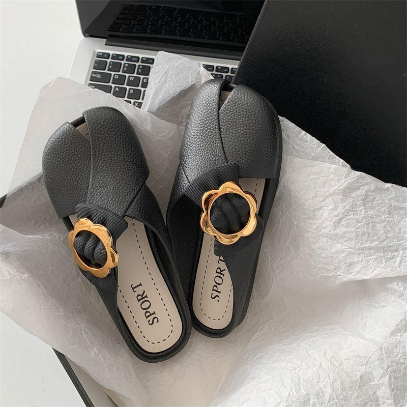 Fashion Slides with Bow Round Toe Hollow Shoes Flat Women's Mules Slippers and Ladies Sandals Summer 2025 on Promotion Slip-resistant 39