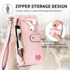 For iPhone 17 Pro Case RFID Blocking Zipper Pocket Leather Wallet Phone Cover with Strap