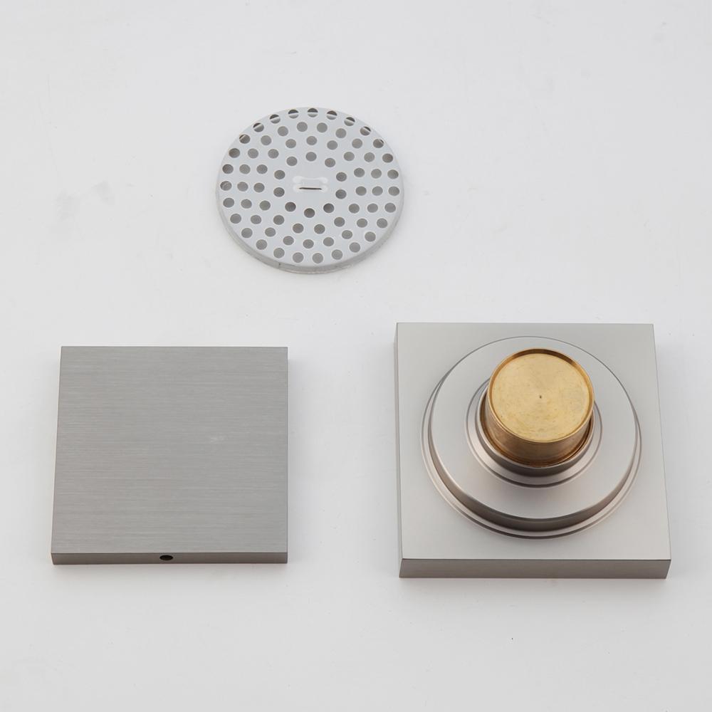 JIENI Dreno de Chão Quadrado 4 Polegadas Preto Fosco para Água de Banho Inserção de Azulejo Metal de Aço Inoxidável Polido Moderno para Casa Hotel