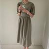 Mizqz Loose Fit Wrinkle Puff Shirring Long Dress With Back Button 3color