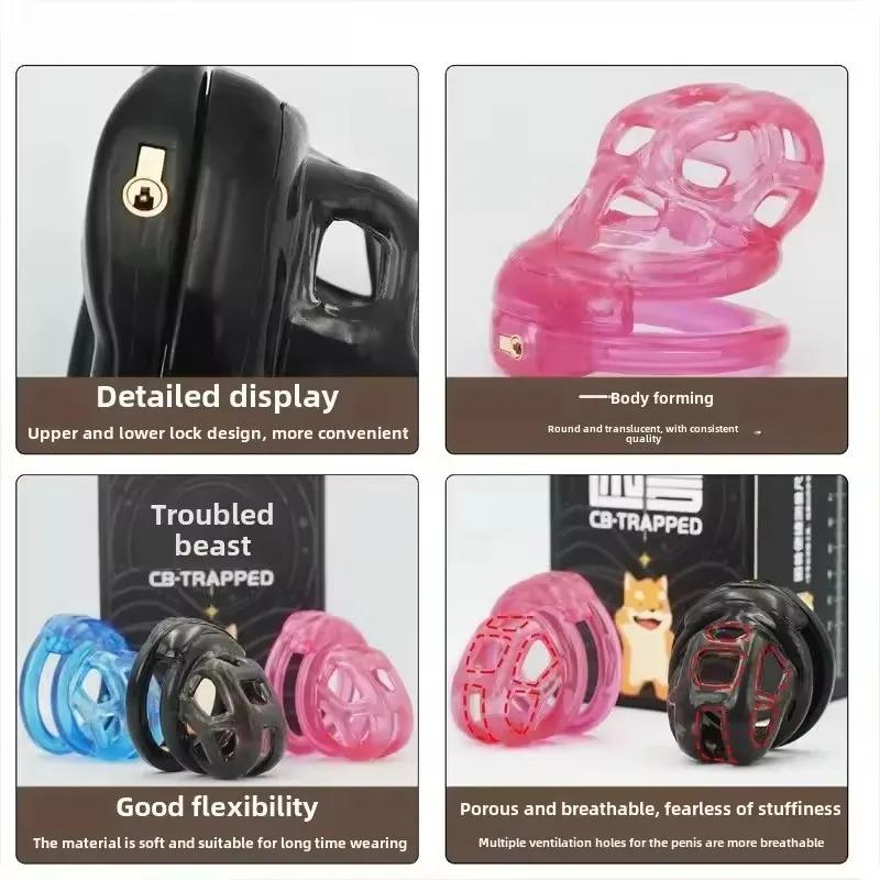 With 5 Size Cock Rings Penis Soft Silicone Chastity Cage Device Anti-Cheating Penis Lock Restraints for Men Discreet Sex Toy 18+
