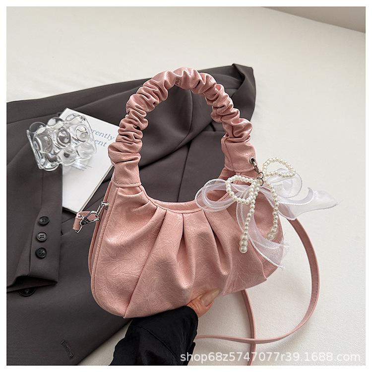 2025 New Pleated Light Luxury Niche Handbag Girl Department Small Fresh Versatile Shoulder Messenger Bag Cloud Bag Woman