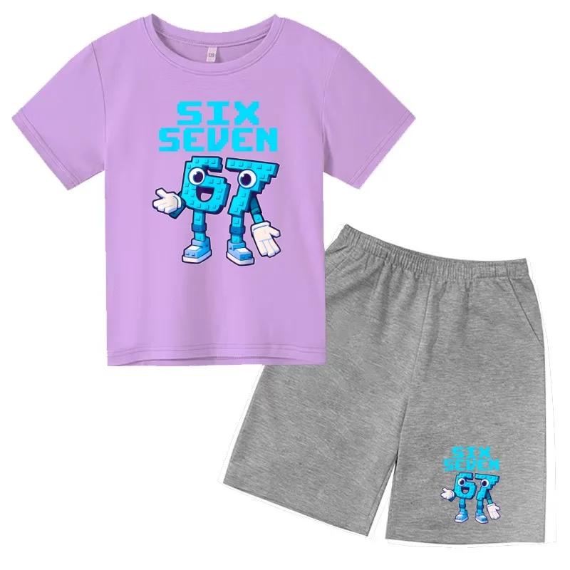 3-12 Ensemble décontracté sportif pour garçons et filles, T-shirt d'été cool à manches courtes et imprimé numéros 6 et 7, style