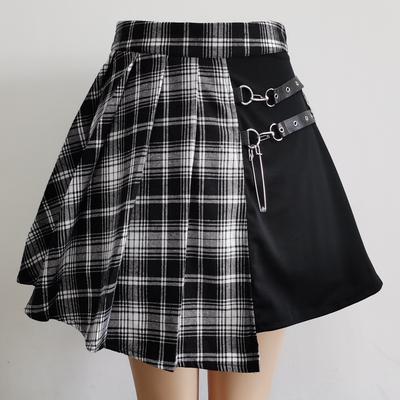 Gotická sladká dámská skládaná sukně Módní kostkovaná mini sukně s vysokým pasem, elegantní sukně Kawaii Letní ležérní dámská kostkovaná skládaná sukně