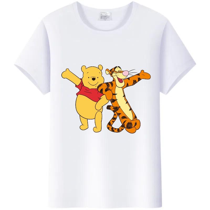 Y2K Tshirt Kawaii Clothes Tops Unisex Cartoon Winnie The Pooh Tigger Graphic T-shirt Summer Blouses White Tees