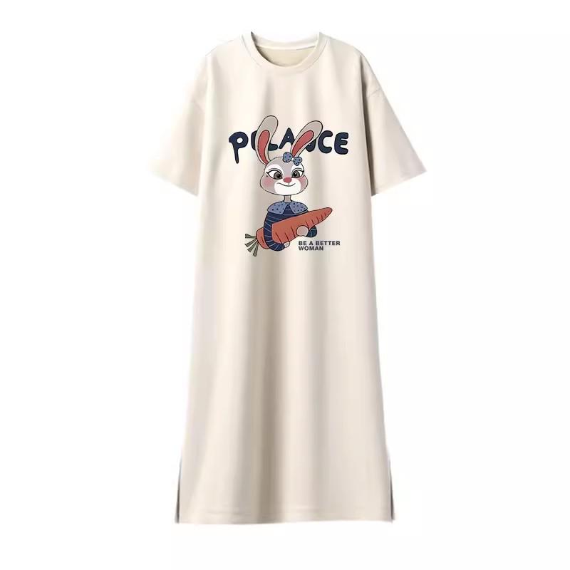 Korean Style Cartoon Print Maternity Summer T-shirt Dress - Plus Size, Knee-Length, Short Sleeve, Thin Fabric 2XL [155-170 lbs]