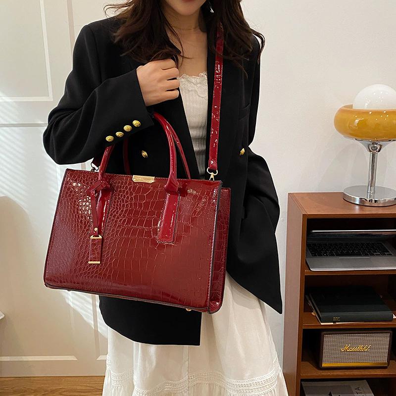 Luxury Crocodile Pattern PU Leather Shoulder Bag for Women Large Capacity Top-Handle Crossbody Tote Sac