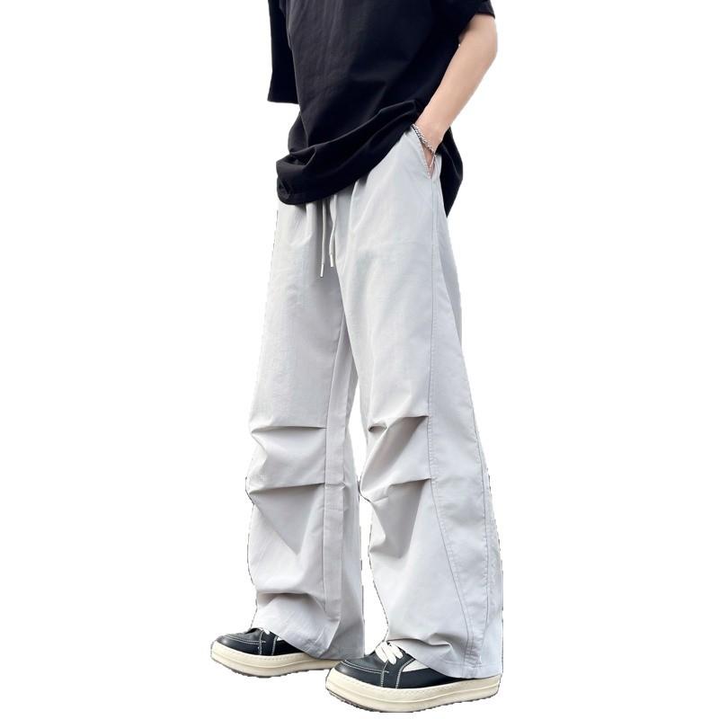 American pleated paratrooper overalls men's and women's summer trendy brand loose design wide-leg scimitar pants quick-drying casual pants