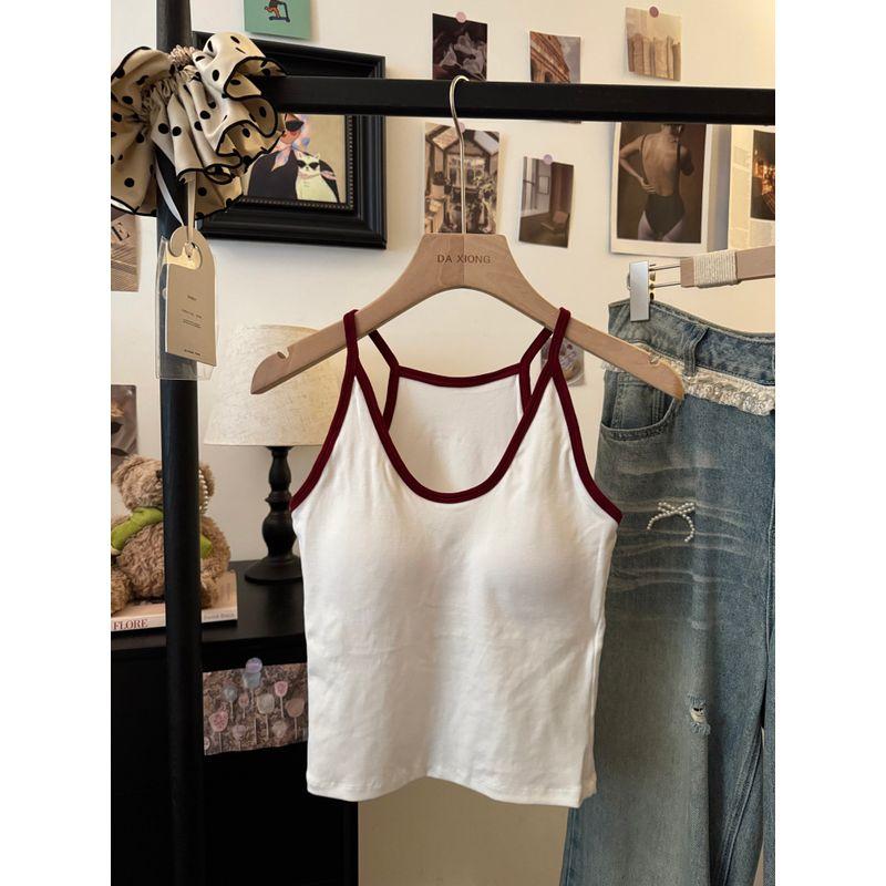 Kumikumi American Gyaru Pure Ribbon Chest Pad Vest Sling Women Autumn Chic Age-Reducing Slimming Sleeveless Top