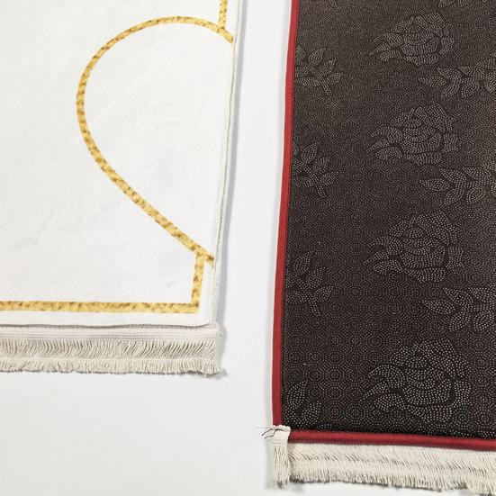 2Pcs/Set Islamic Prayer Mat Couples Flannel Prayer Rug Heart Patterned Floor Mat Islamic Gifts for Ramadan Eid Hajj Valentine's Day