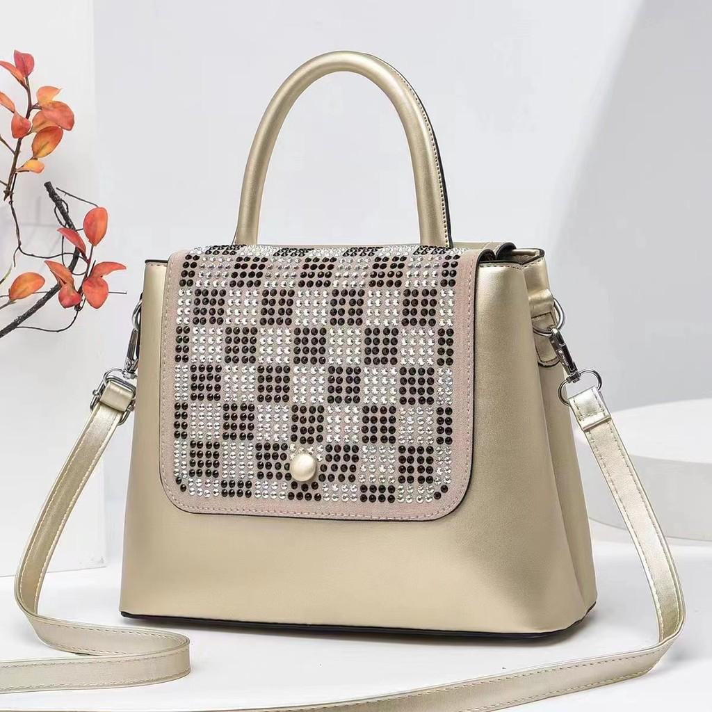 Stylish And Chic Pearl Handbag With Rhinestones Perfect For Everyday Use In Black And Khaki