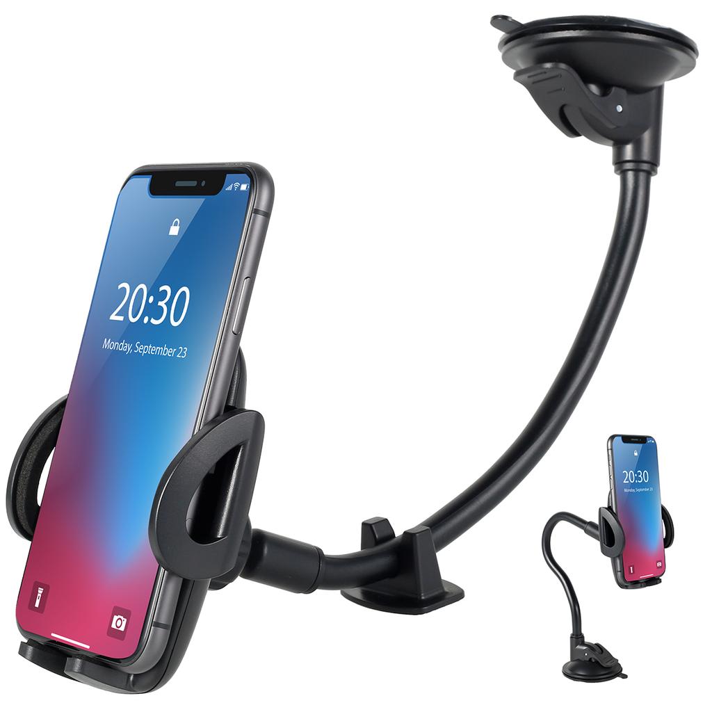 Car Phone Holder Mount 360° Rotatable Long Arm Windshield Phone Cradle with Suction Cup 1.9-4.1in Mounting Seat Non-Slip
