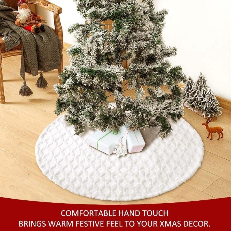 1pcs Polyester Faux Fur Cable Knit Christmas Tree Skirt Thick Xmas Decor with Knitted Hem for Holiday Tree Decoration