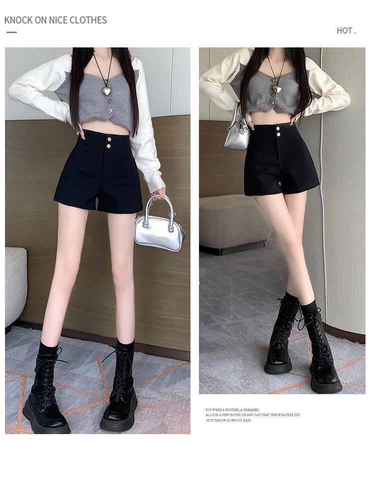 Women's High-Waist Black Suit Shorts - Summer 2024 A-Line Slimming Style