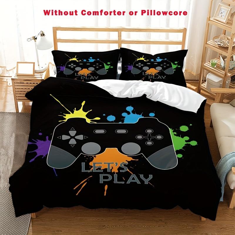 3-Piece Game Controller Duvet Cover Set Cartoon Gaming Print  Breathable All-Season Comfort  1 Duvet Cover 2 Pillowcases