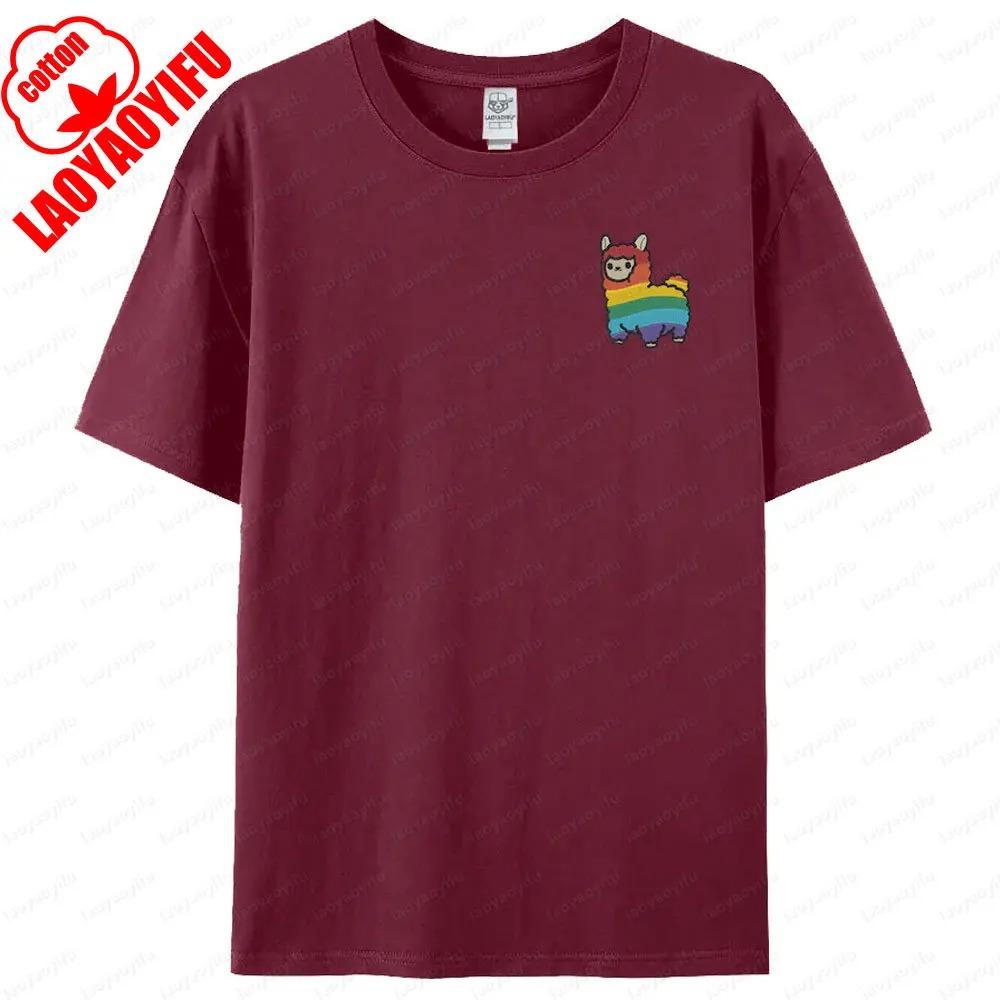 Cute Rainbow Alpaca Printed LGBT Pride Men Women Short Sleeve Unisex Fashion Casual Crewneck Tshirt Summer Daily Life Tee Tops