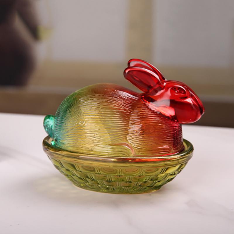 Vintage Glass Rabbit Candy Dish With Lid, Colorful Crystal With Lid Funny Candy Jars For Dessert