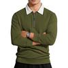 Men's Solid Big Waffle Knit Long Sleeve Polo Shirt, Lapel Zip Casual Sports Top for Autumn