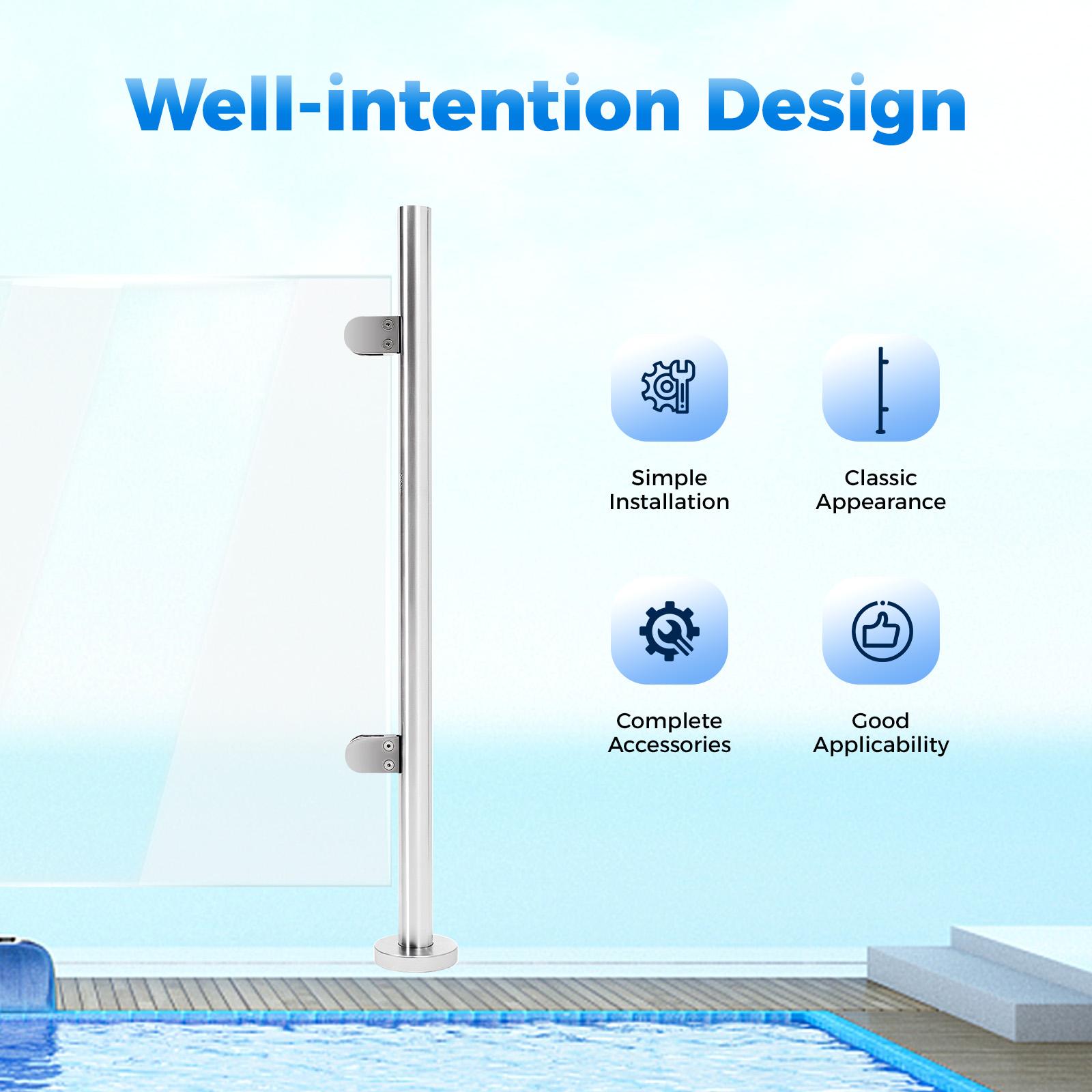 

Stainless Steel Railing Post, 90cm End Post, Max Load 80kg/176lbs, Outdoor Stair Handrail Baluster, Fitting for Porch Guardrail серебряный