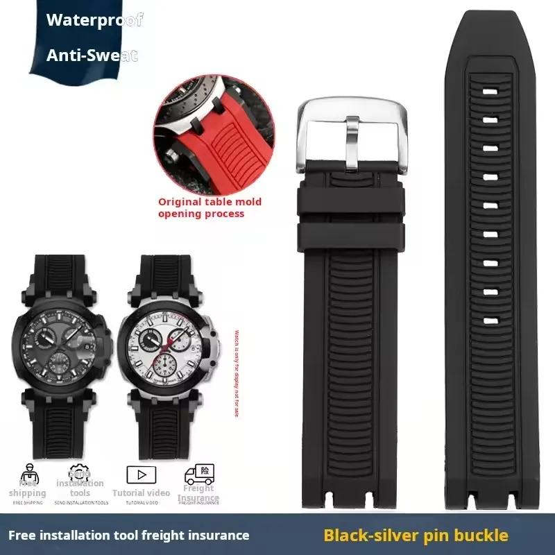 Sports Silicone Rubber For Tissot Racing T115417A Series Special Double Notch Watch Strap T115.427 Men's Watch Chain Watchband