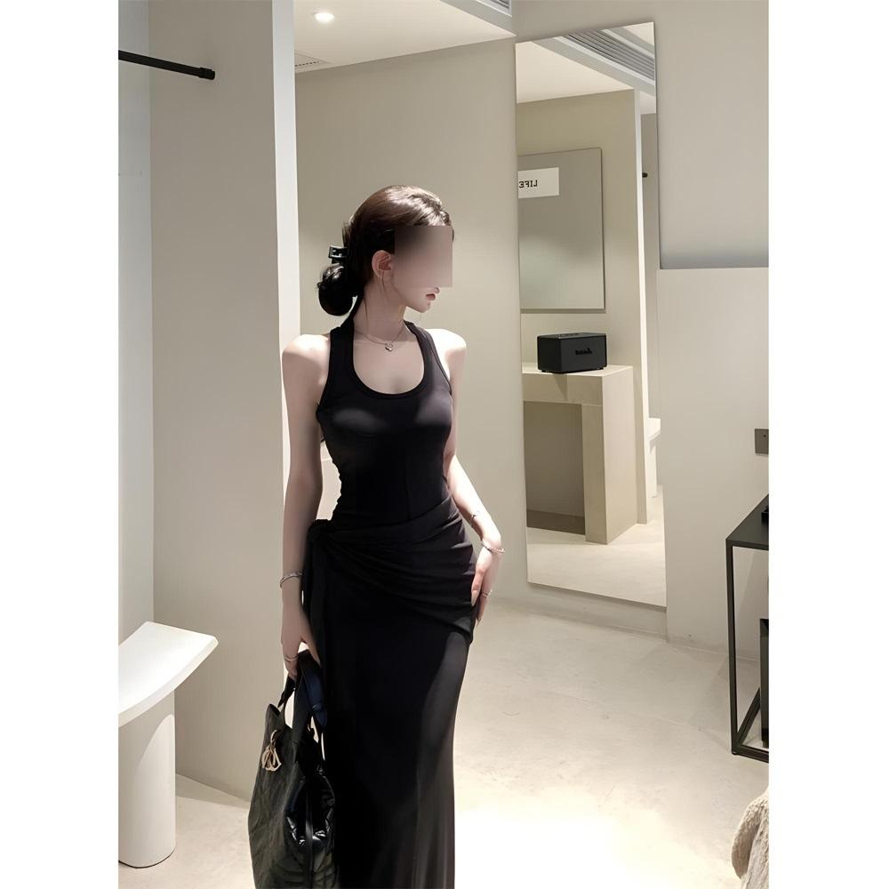 

Праздничное платье макси в стиле ремешка, облегающее бедра, с темпераментом Цися, с талией и тонким U-образным вырезом, платье-жилет для женщин XL- (recommended 110-60kg)