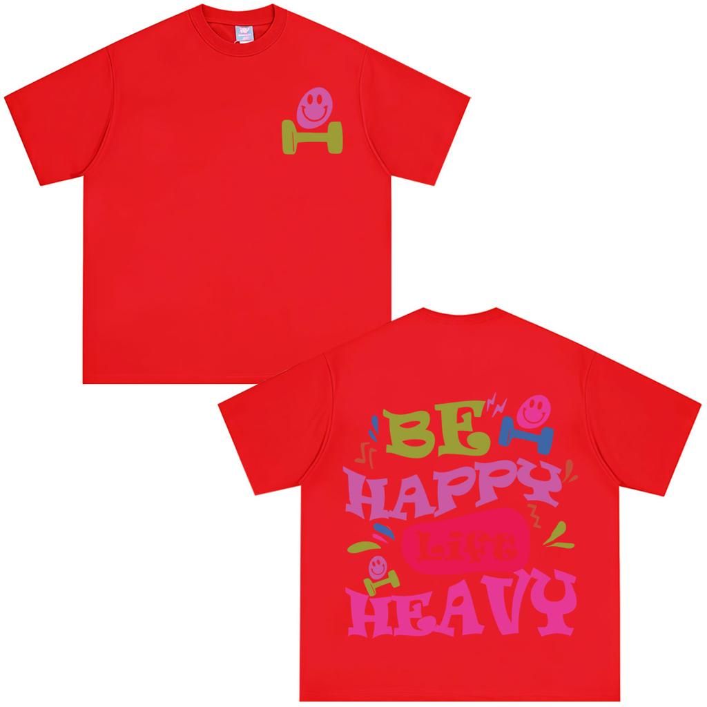 Be Happy Lift Heavy Colorful Bubble Font Dumbbell Smile Graphic TShirt Tees Unisex Unisex Aesthetic Trend Fashion Cotton Tshirts