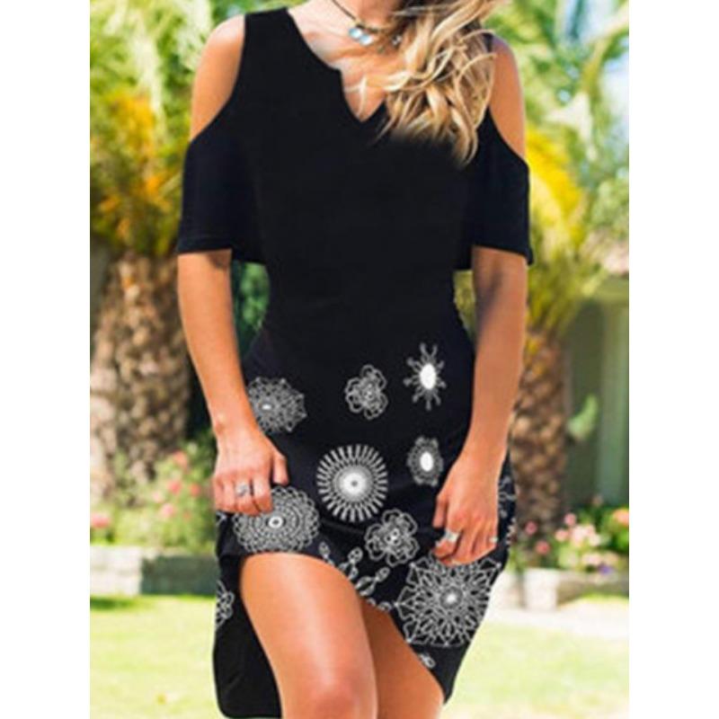 

YYFS Женская мода Лето Весна Цветочный узор Принт Короткие рукава V-образный вырез Высокая талия Повседневные платья XXXL