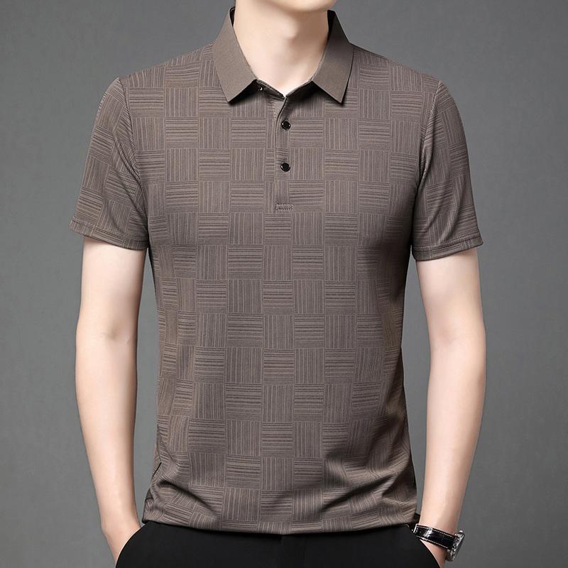 Men s New Printed Business Casual Short Sleeved POLO Shirt Fashion Short Sleeved Comfortable and Breathable Top M коричневый