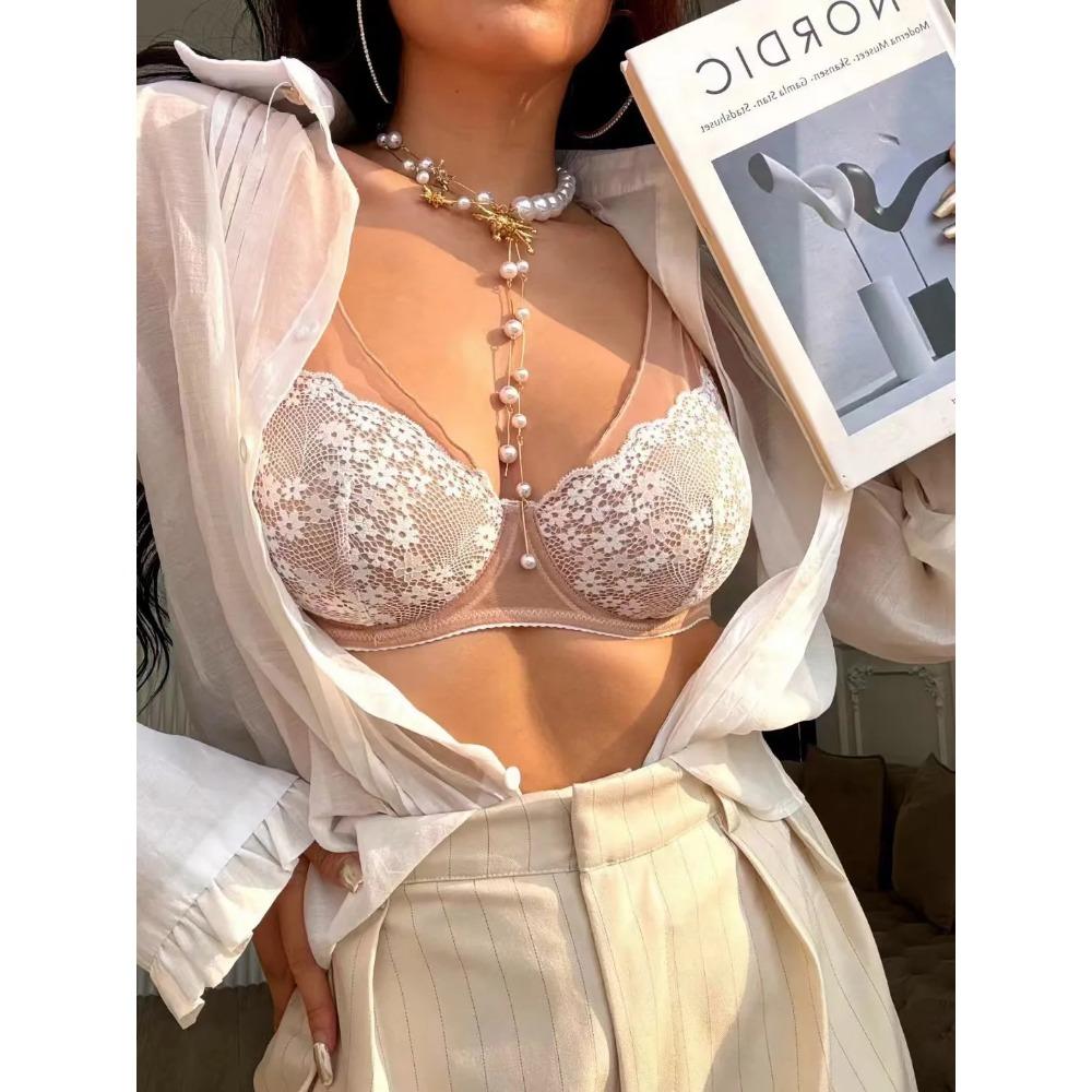Vintage Splice Sada spodního prádla Sexy Ultratenká Krajka Květiny Výšivka Sada podprsenky Ženy Prodyšné Intimní prádlo Lingerie Francouzská Romantická