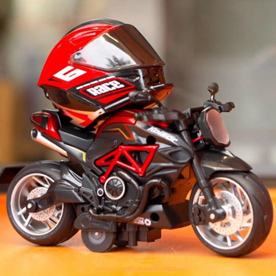 Transforming Motorcycle Rider Figurine Deformable Helmet Racing Driver Action Figure with Movable Joints Desktop Decoration Ornament