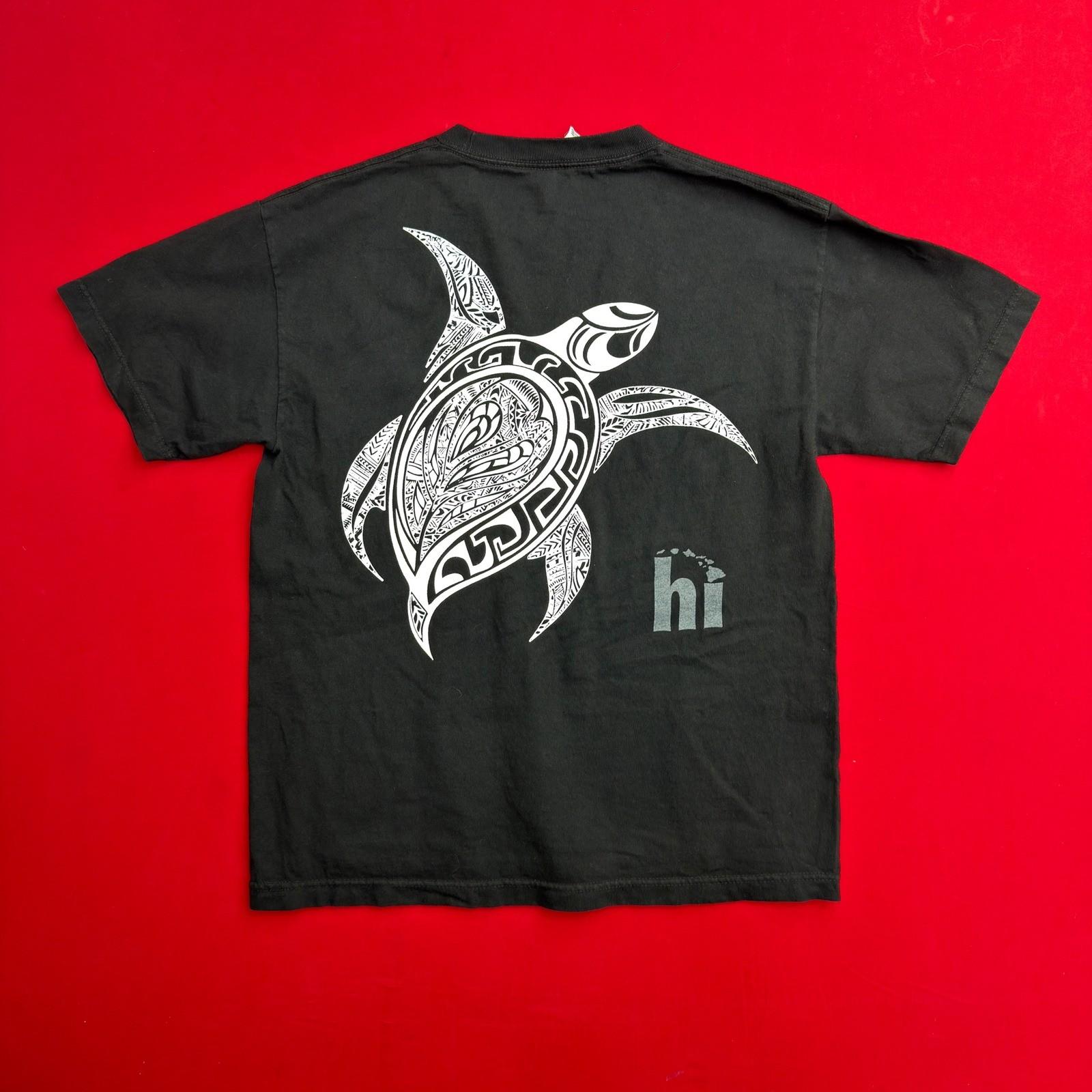 Alstyle Hawaii Sea Turtle Tribal Graphic T-Shirt Mens Medium Black Surf Y2K Tee XXXL
