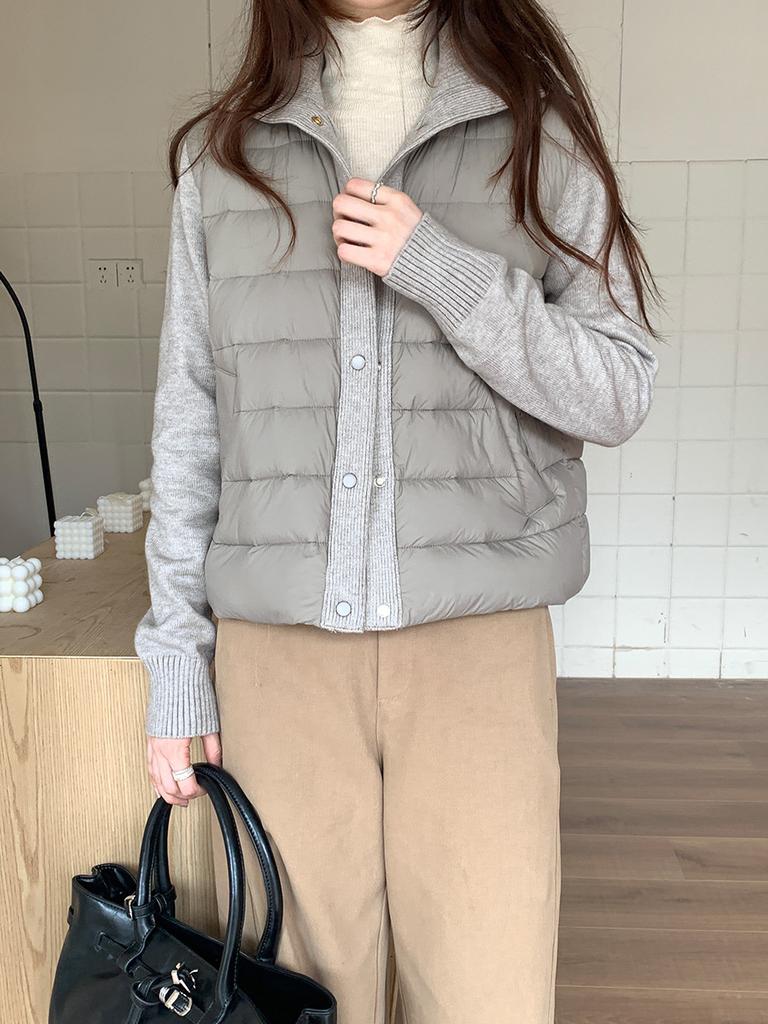 Winter stand-up collar knitted splicing down jacket women's 2025 new light and thin warm short jacket