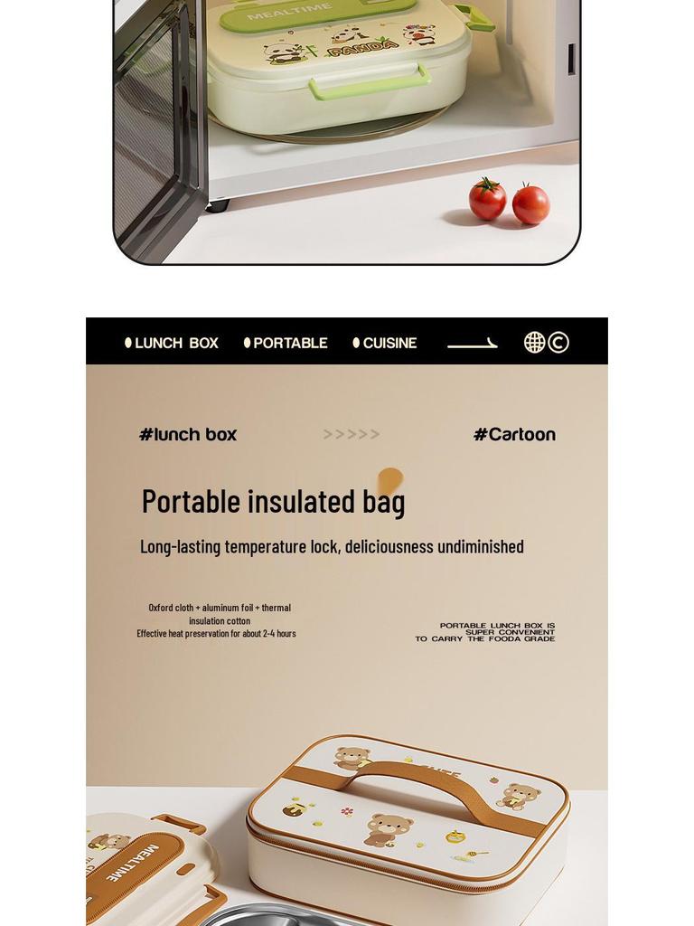 304 Stainless Steel Portable Insulated Lunch Box with Compartmented Lid, Large Capacity Bento Box for Students.