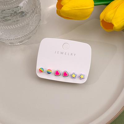 Rainbow Candy Star Bead Stud Earrings Set, Dopamine Color Love Earrings, Simple And Compact Earrings.