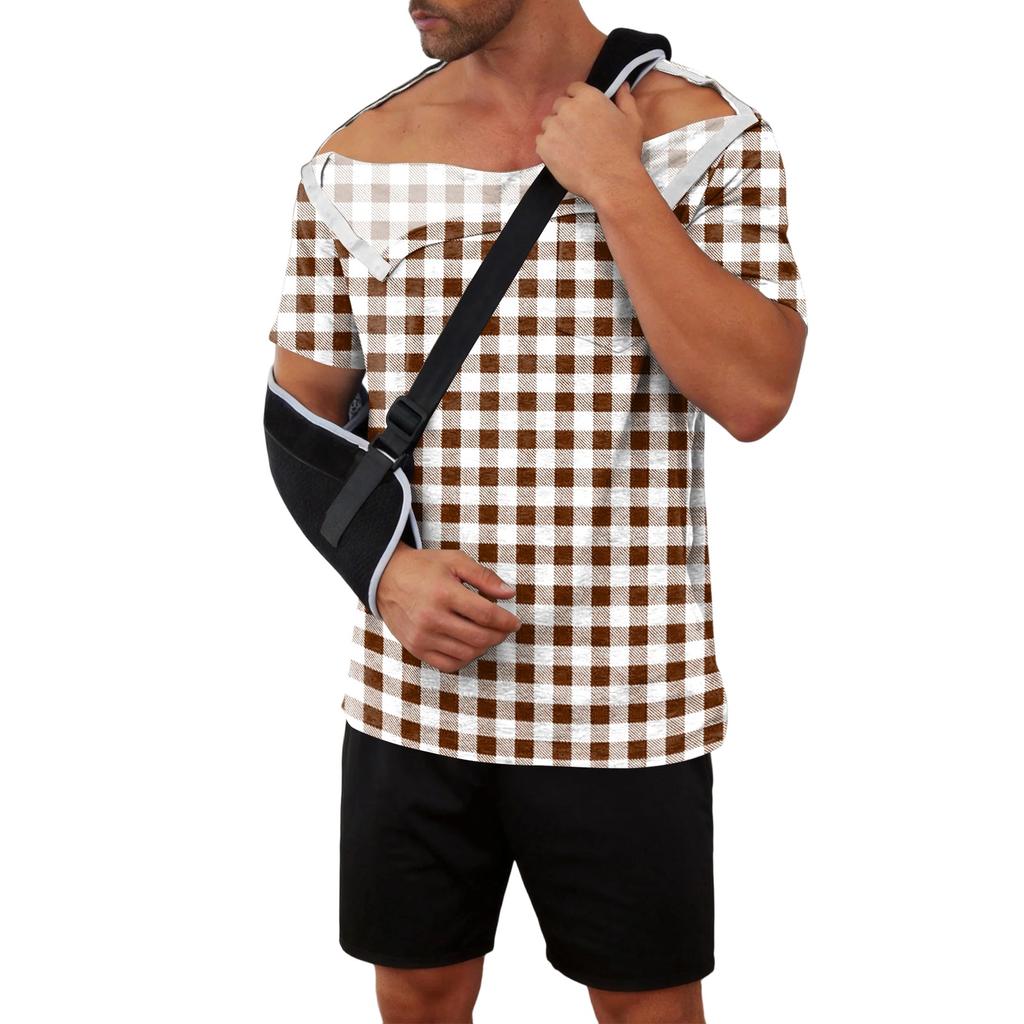 Men's Plaid Printed Recovery Shirt Away Short Sleeve Full Open Front Side Design Adaptive Top
