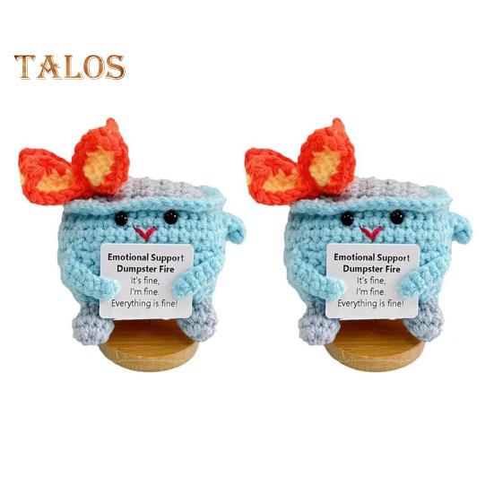 

2 шт. крючком мусорный контейнер с пламенем и основанием, позитивная открытка, эмоциональная поддержка, ручная работа, вязание, мусорный бак, кукла, игрушка, украшение синий