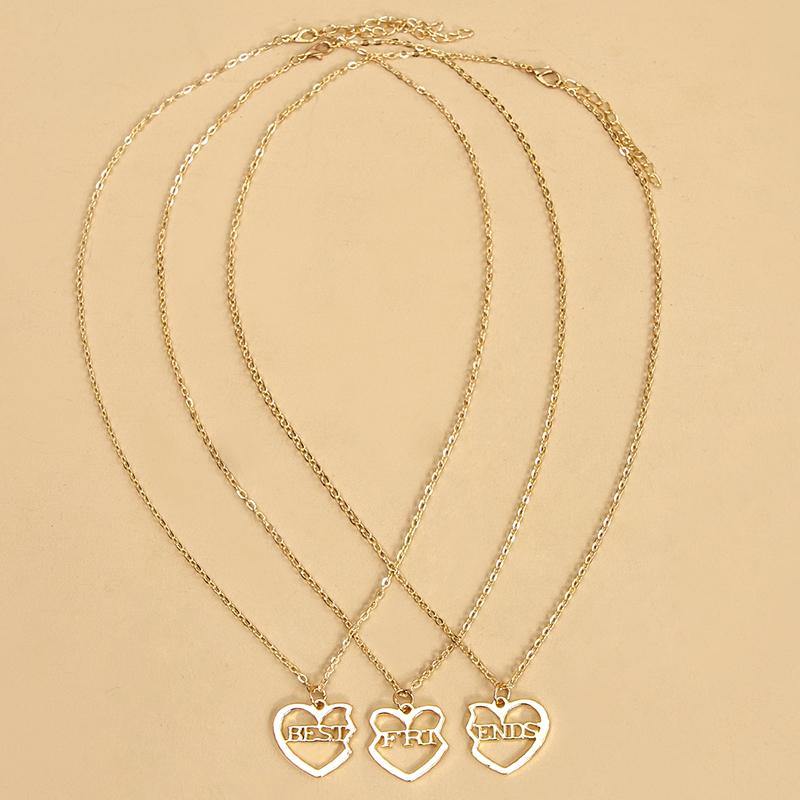 3 PCS BEST FRIENDS Heart Matching Necklace Set Gold Color BFF Necklaces Friendship Jewelry Gifts
