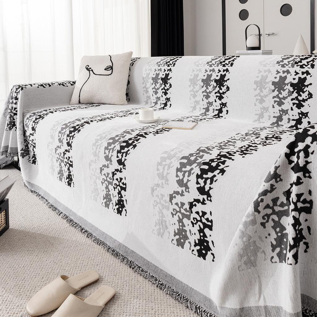 Throw Cover with Tassels, Machine Washable, for Armchair, Loveseat, 3-Seater, 4-Seater, and Sectional Sofas, Home and Office Furniture Protector