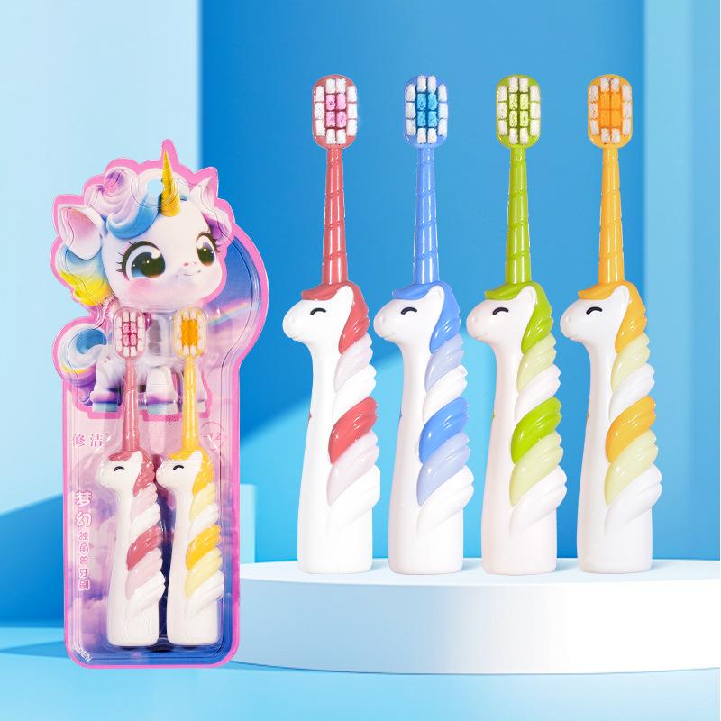 2 Pcs Cartoon Unicorn Kids Soft Bristle Toothbrush, 3-12 Year Old Baby Toothbrush, Kids Toothbrush