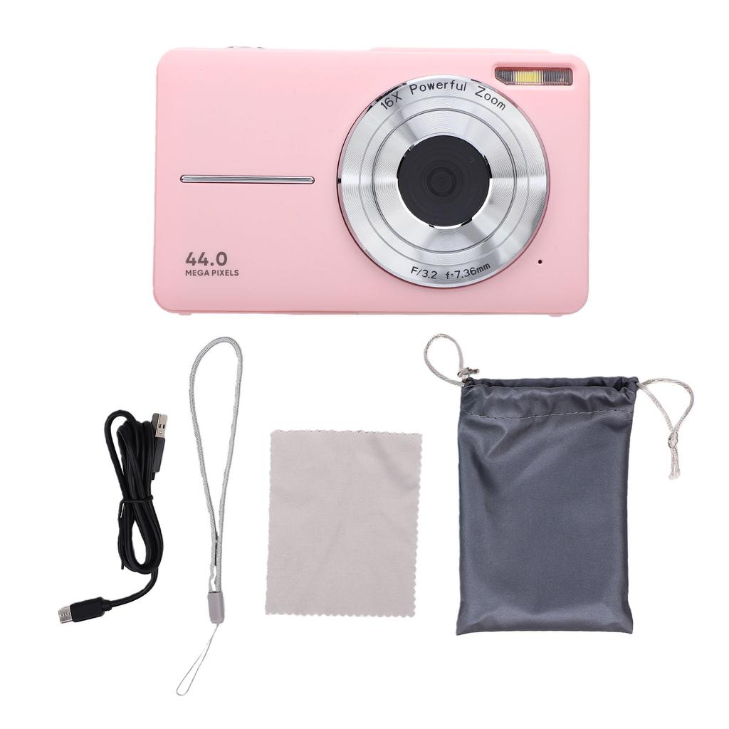 FHD 1080P Digital Camera 44MP 16X Zoom Anti Shake Portable Camera with 2.4inch Screen Smile Detection for Boys Girls