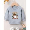Christmas Thin Versatile Round-Neck Sweatshirt with Santa Print for Girls Aged 0-3, Spring/Autumn