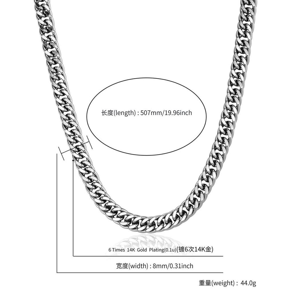 Factory Hot Sell  Pvd 14 k Gold Plated Hip Hop Cuban Link Chain Men's Stainless Steel 8 mm Wide Necklace for Parties