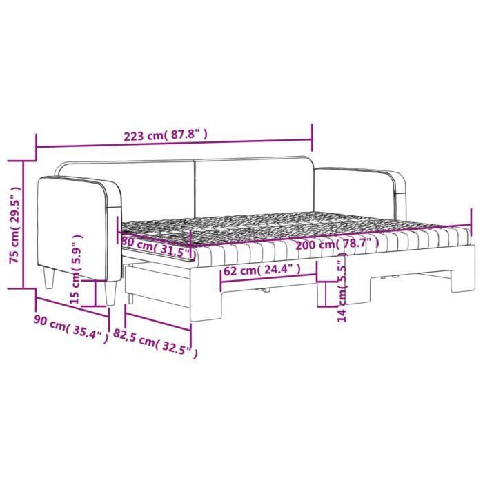 VidaXL Daybed with Trundle and Mattress Cream 80x200 Cm Fabric 3196833